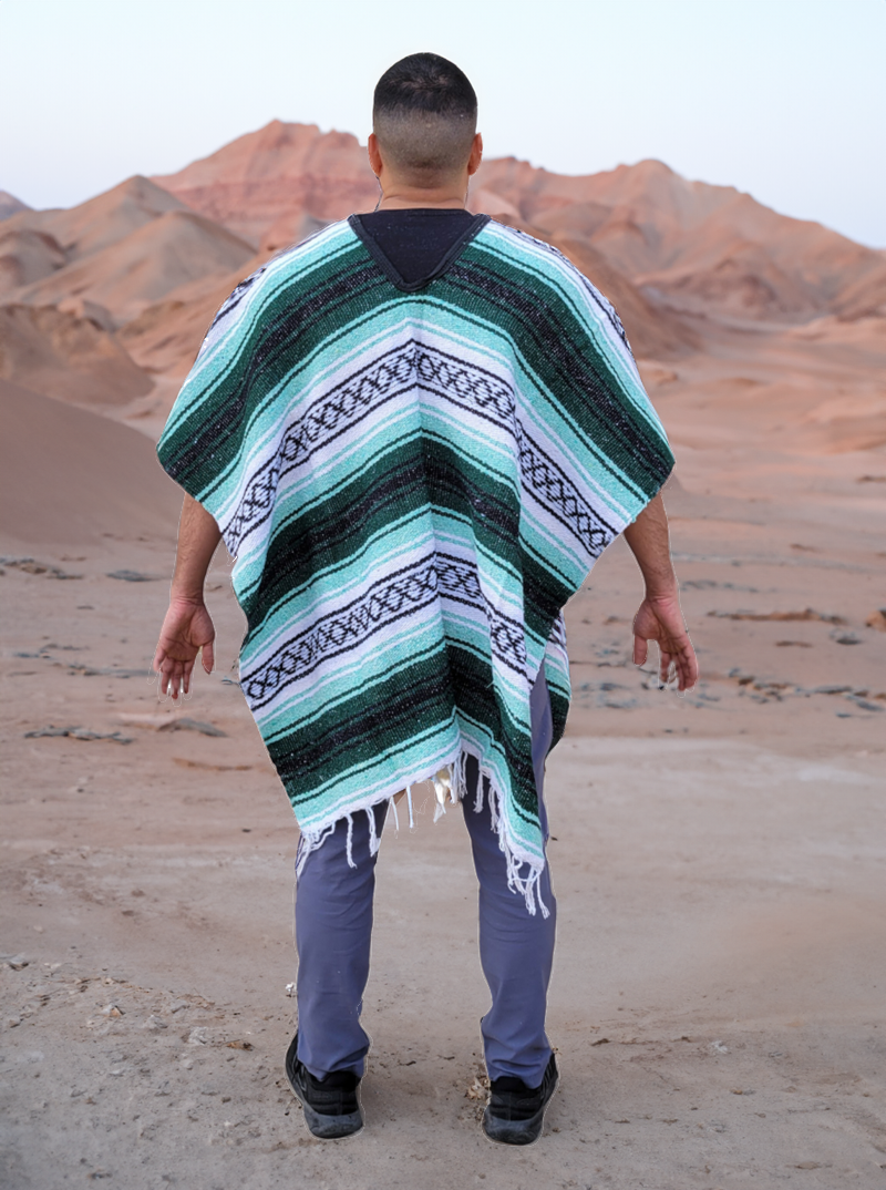 Mexican Striped Poncho | Green