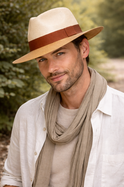 Bicolor Fedora Panama Hat - Natural & Beige | The Color Edit