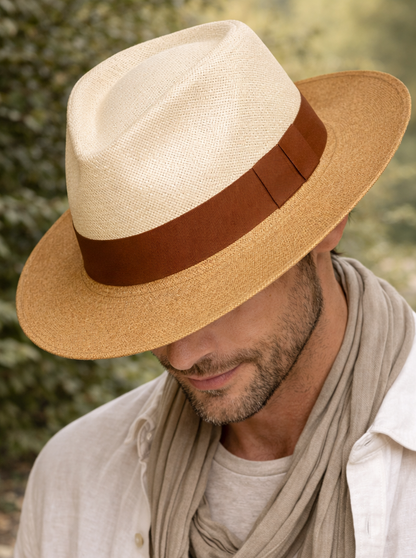 Bicolor Fedora Panama Hat - Natural & Beige | The Color Edit