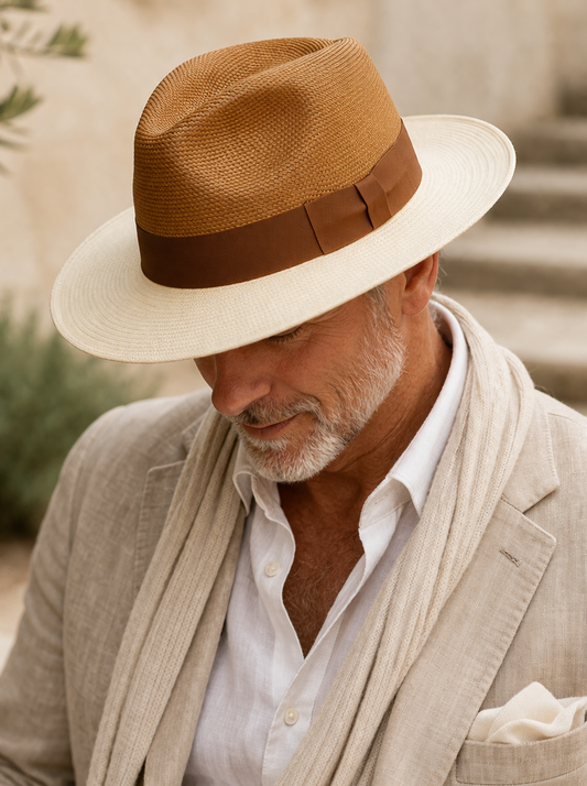 Bicolor Fedora Panama Hat - Habano & Natural | The Color Edit
