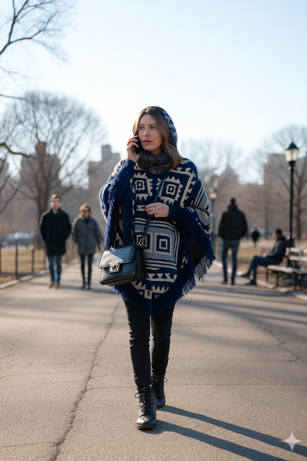 Boho Mexican Hooded Poncho for Women