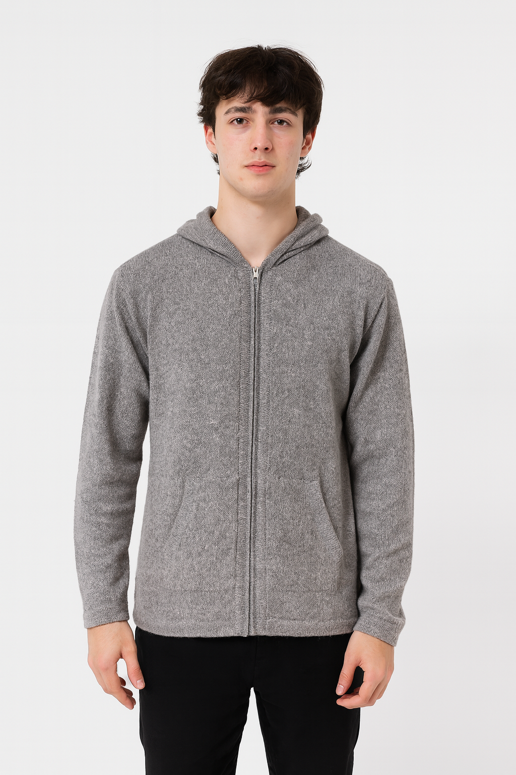 Alpaca Zip Hoodie in Light Gray