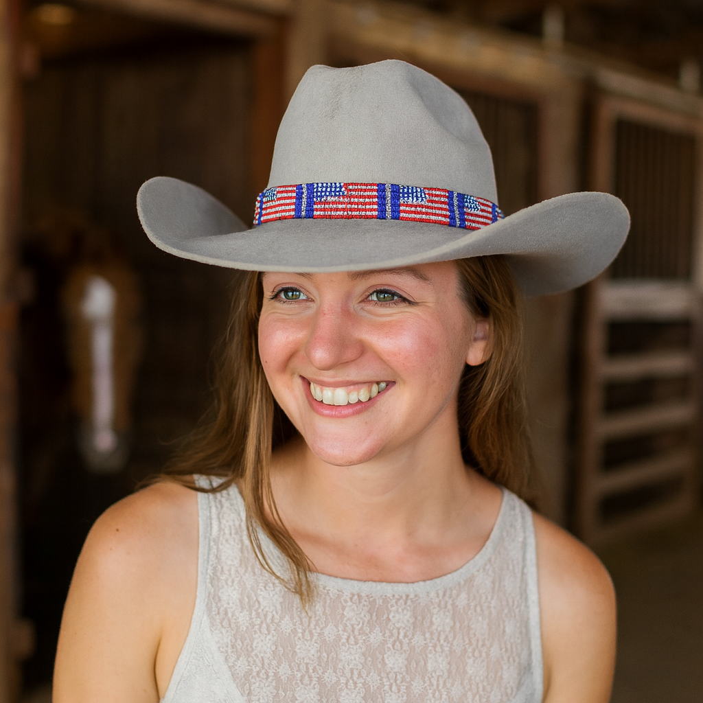 American Flag Beaded Hat Band