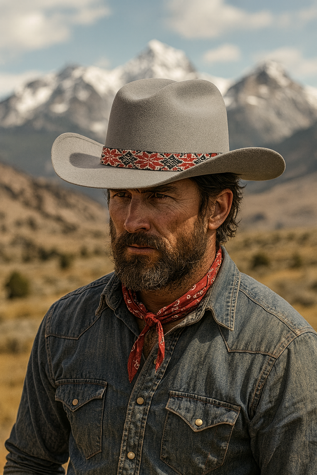 Western Beaded Hat Band | Red, Black & White Star Pattern