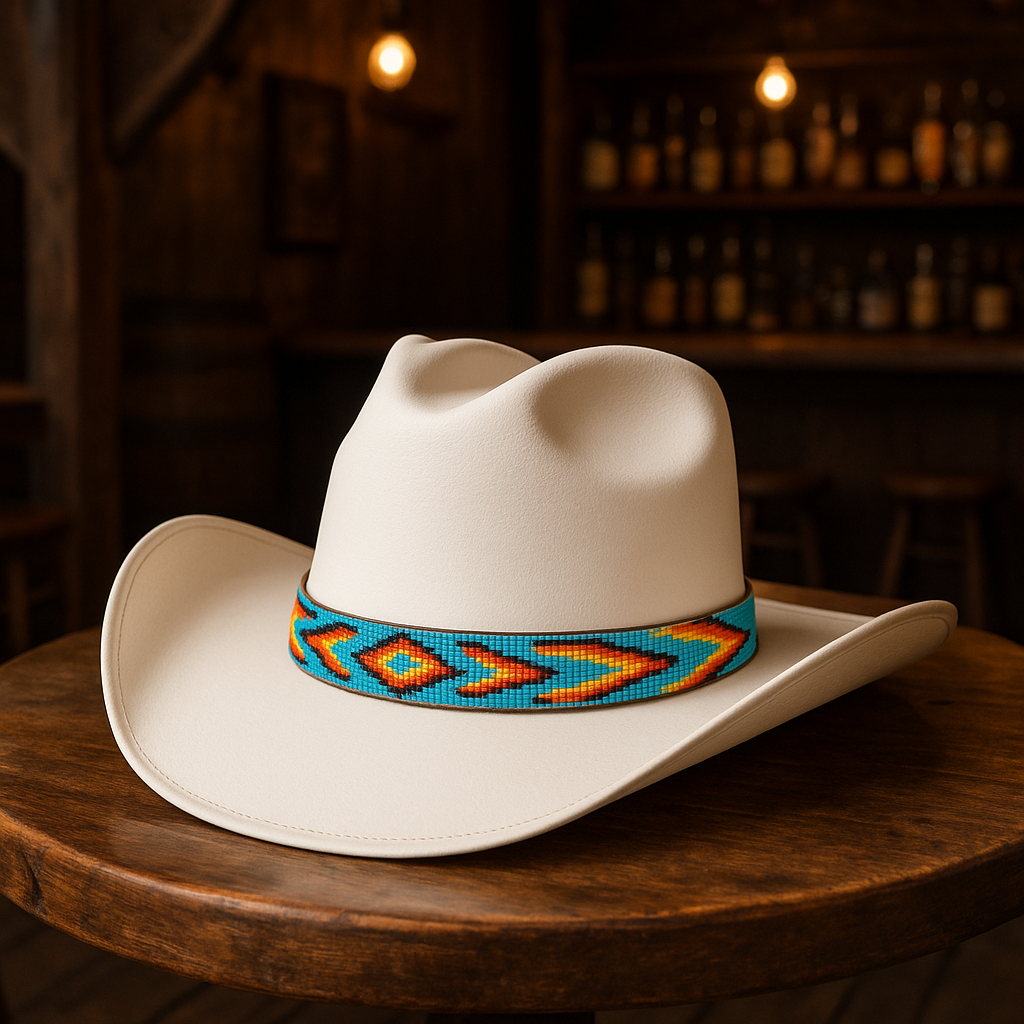 Turquoise & Orange Western Beaded Hat Band