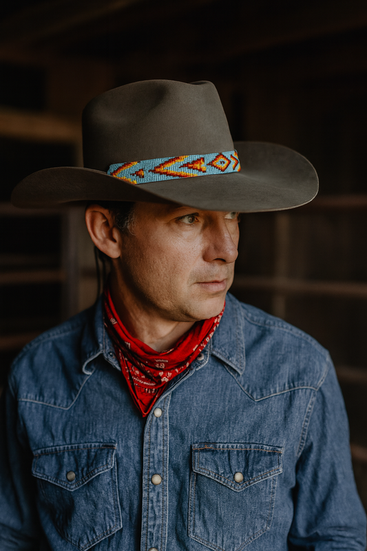 Turquoise & Orange Western Beaded Hat Band