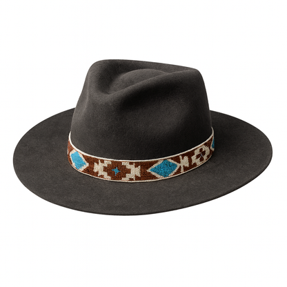 Western Beaded Hat Band | Brown & Blue Tribal Pattern