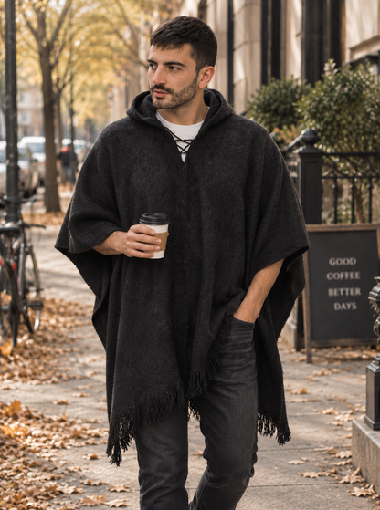Alpaga Poncho Doux Noir - Boca del monte