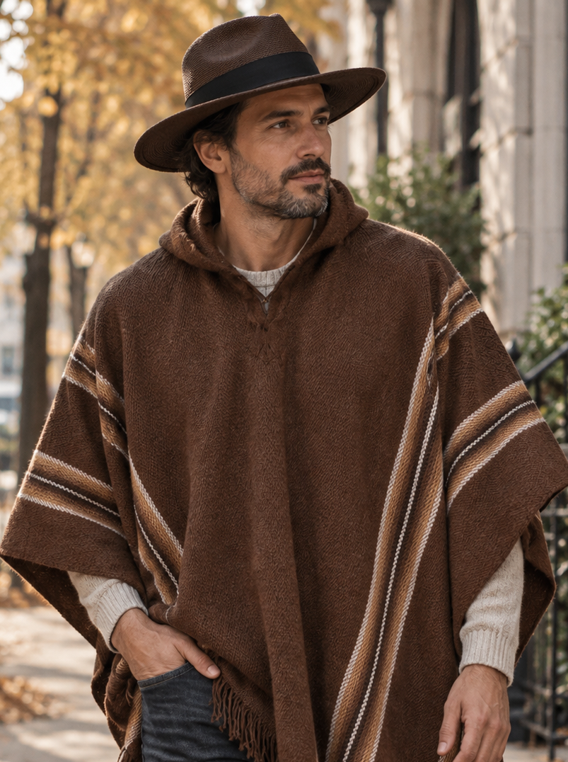 Poncho marron avec des lignes marron clair
