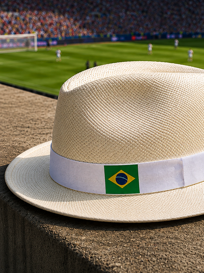 Panama Hat Brazil Flag - White