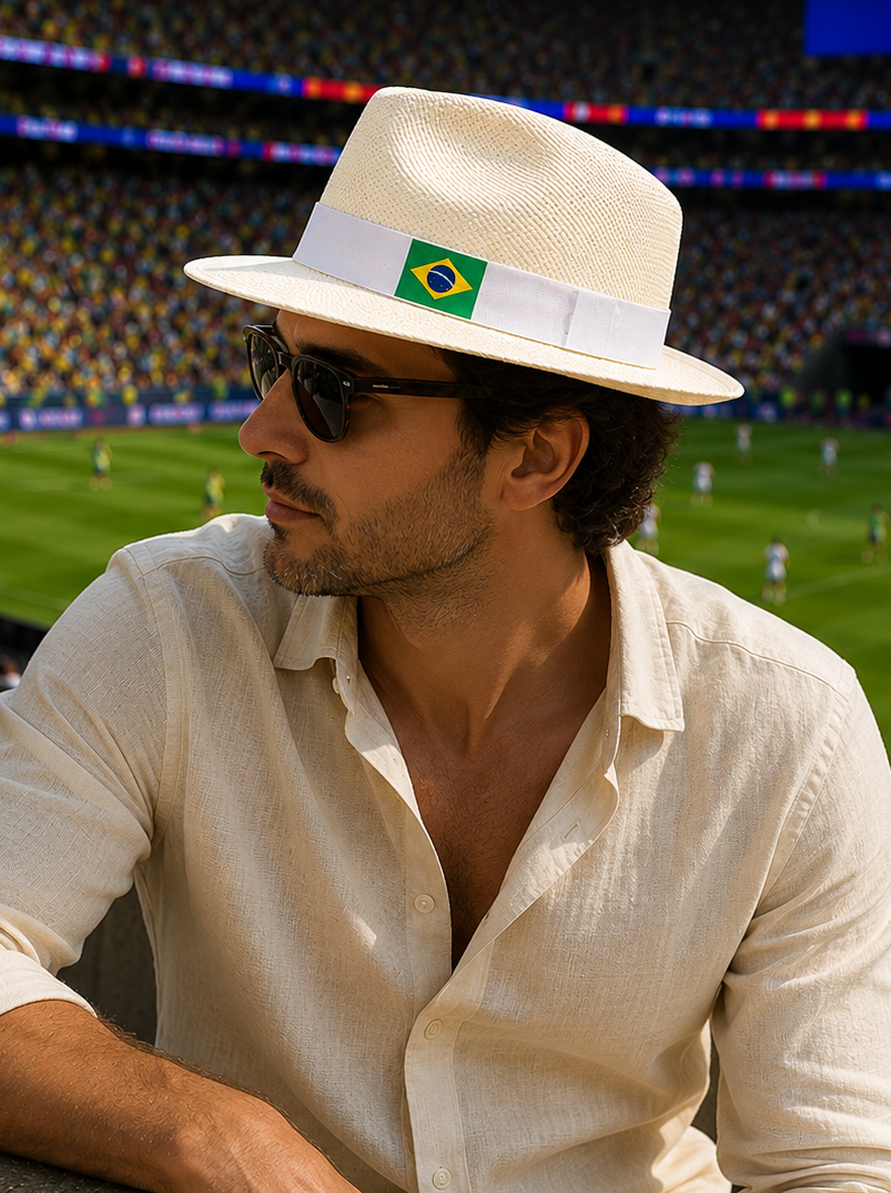 Panama Hat Brazil Flag - White