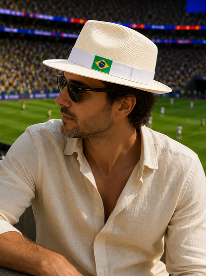 Panama Hat Brazil Flag - White