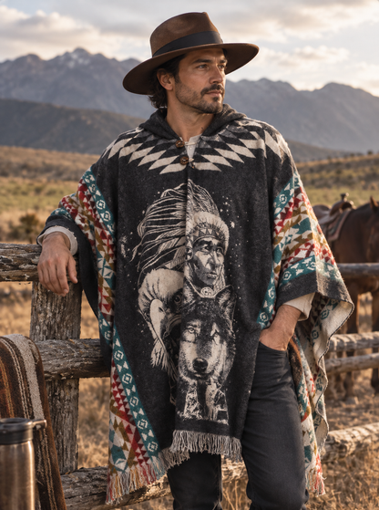 Mexican Poncho for Men - Black and Colors | Aztek Style