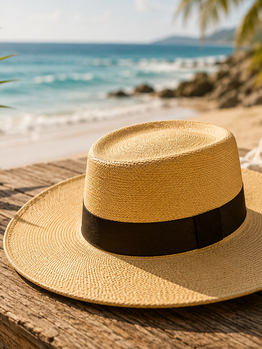 Light Brown Panama Hat - Wide Brim Gambler Hat