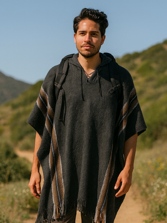 Dark Gray Hooded Poncho for Men