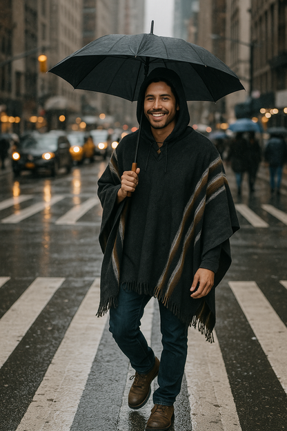 Dark Gray Hooded Poncho for Men