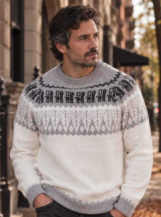 Suéter de Alpaca para Hombres Blanco y Gris