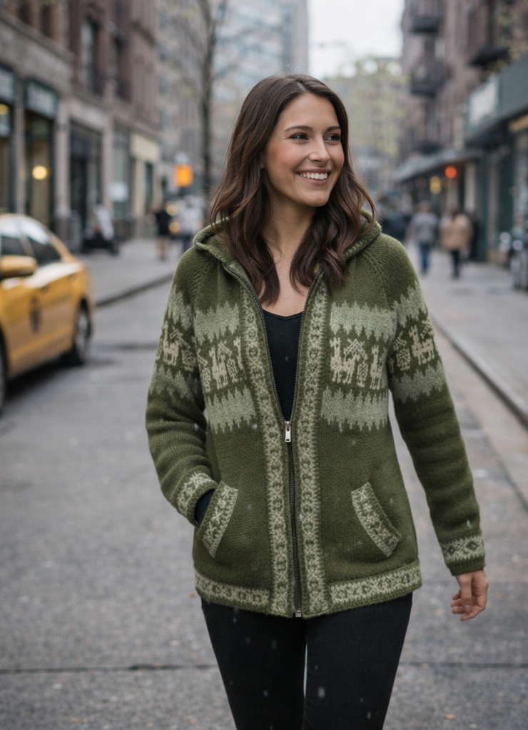 Fair Isle Alpaca Hoodie for Women