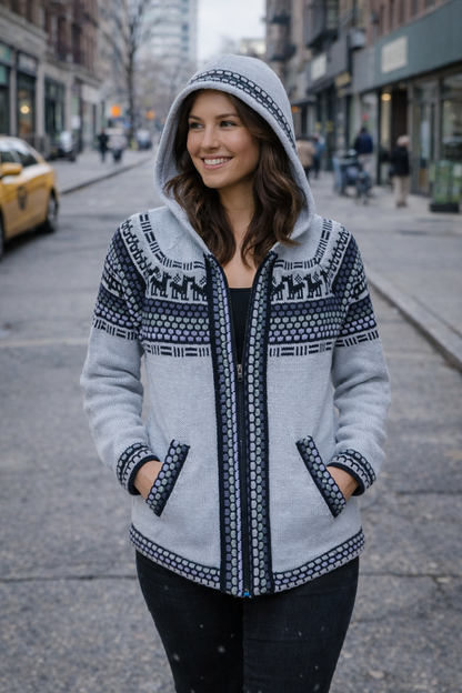 Fair Isle Alpaca Zip Up Hoodie for Women