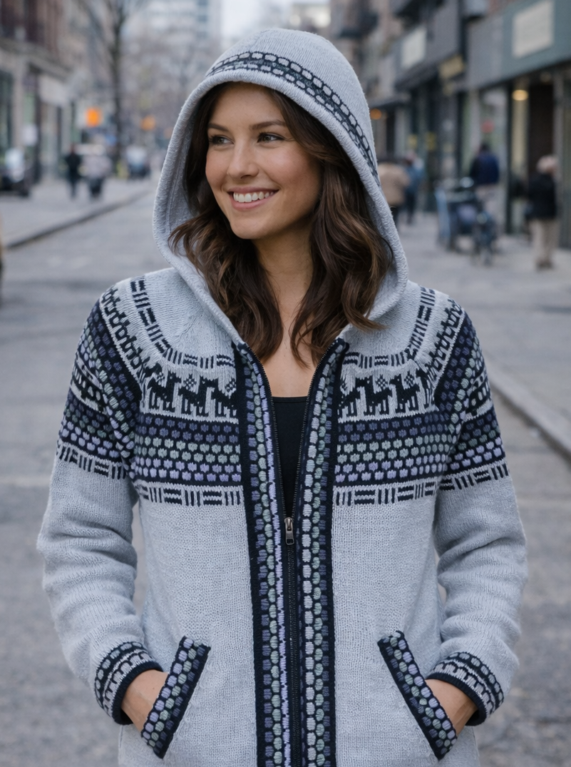 Fair Isle Alpaca Zip Up Hoodie for Women