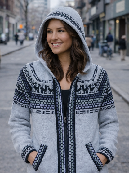 Fair Isle Alpaca Zip Up Hoodie for Women