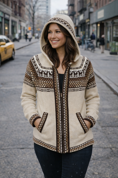 Fair Isle Alpaca Zip Up Hoodie for Women