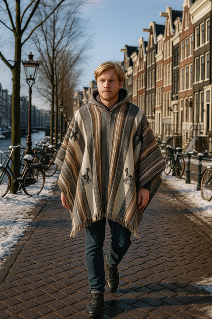 Rustic Alpaca Poncho for Men