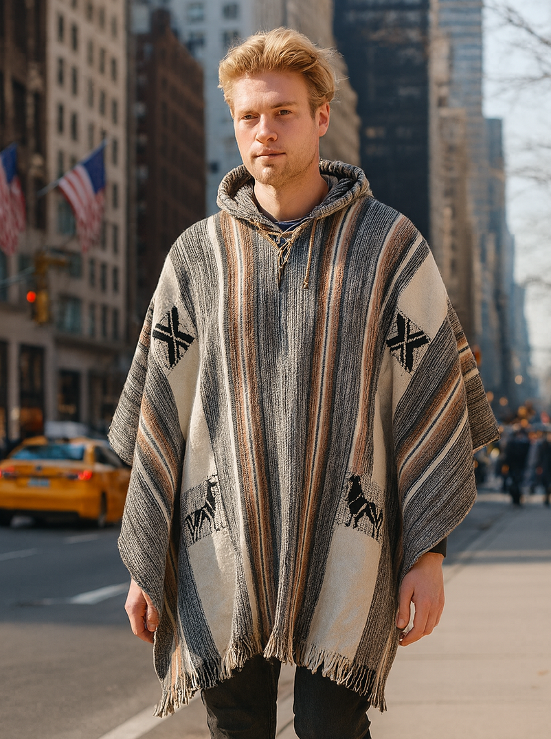 Rustic Alpaca Poncho for Men