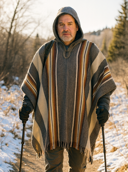 Handgemaakte poncho met capuchon voor heren - Alpaca winterjas - Comfortabele, warme en zachte jas, S Handgemaakte poncho met capuchon voor heren - Alpaca winterjas - Comfortabele, warme en zachte jas, S