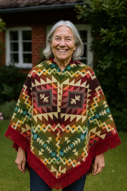 Bohemian Mexican Hooded Poncho for Women