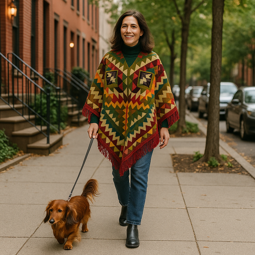 Bohemian Mexican Hooded Poncho for Women