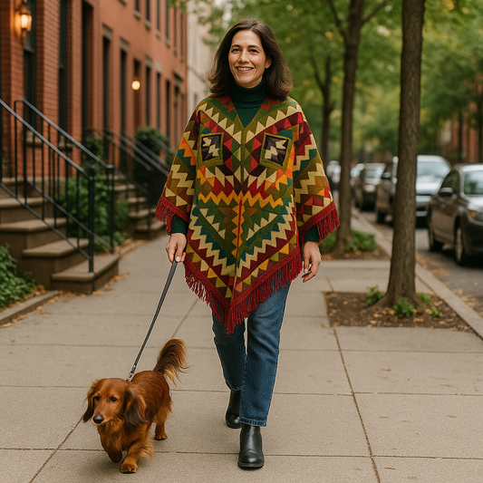 Bohemian Mexican Hooded Poncho for Women