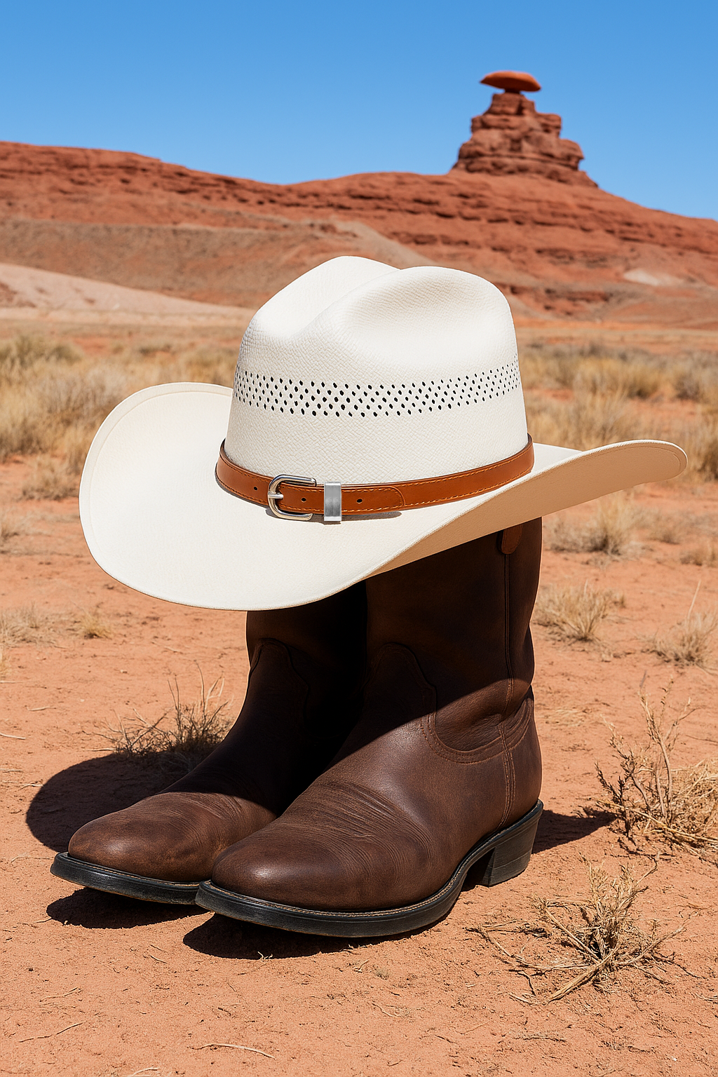 Tan Western Hat Band with Gold Buckle
