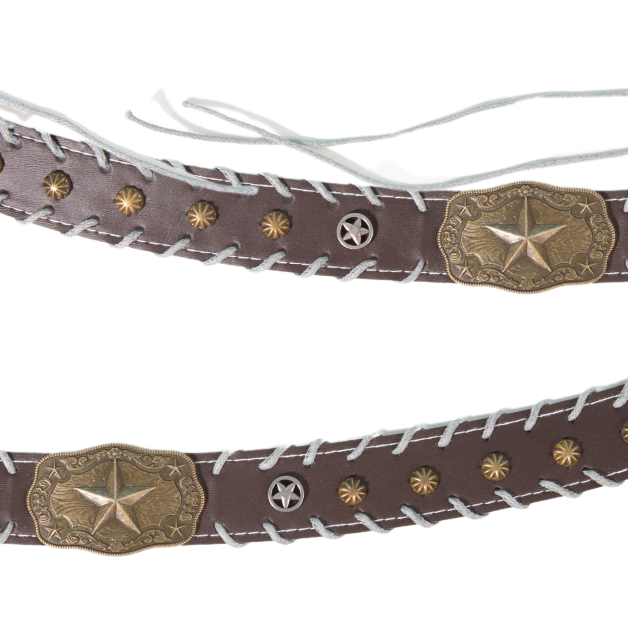 A Beautifully Crafted Brown Leather Cowboy Hat With Star Conchos Belt And Rope A Beautifully Crafted Brown Leather Cowboy Hat With Star Conchos Belt And Rope