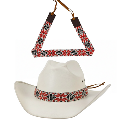 Western Beaded Hat Band | Red, Black & White Star Pattern