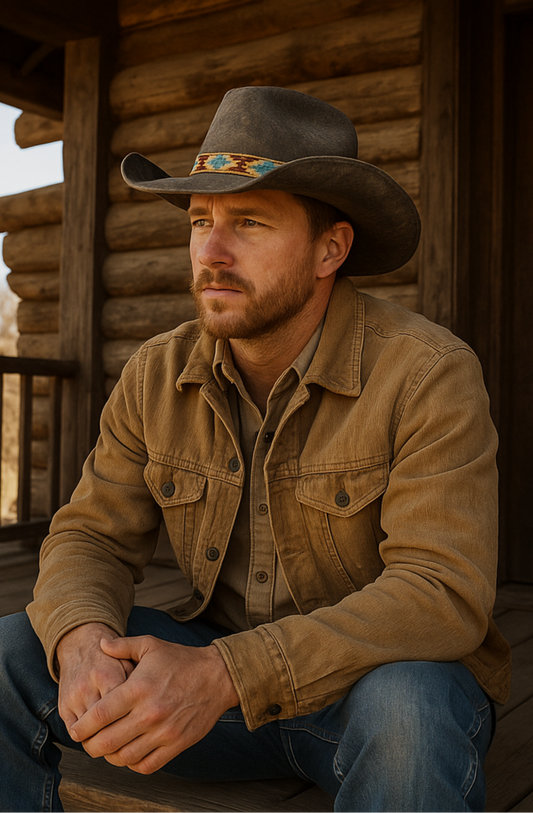 Western Beaded Hat Band | Brown & Blue Tribal Pattern