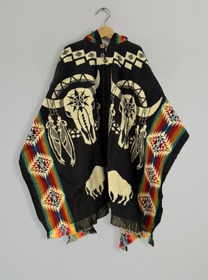 Mexican Serape Poncho | Bulls & Rainbow – Gamboa