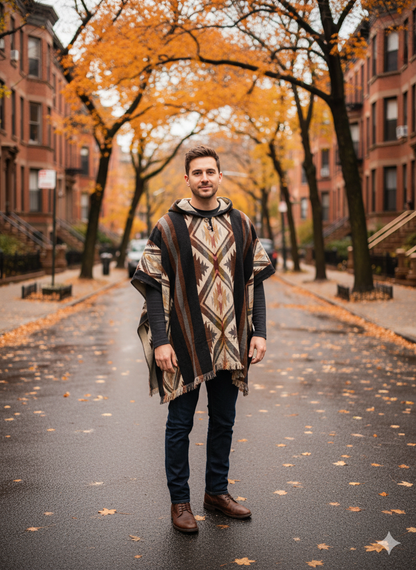Mexican Poncho for Men | Brown Tribal Patterns