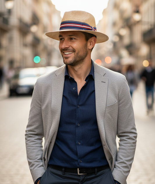 Striped Panama Hat Band - Blue & Red