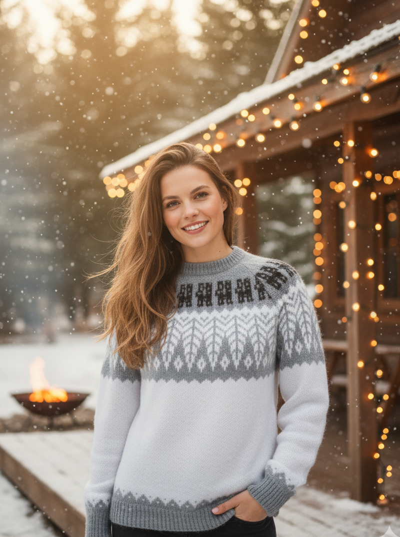 Fair Isle Crewneck Alpaca Sweater for Women