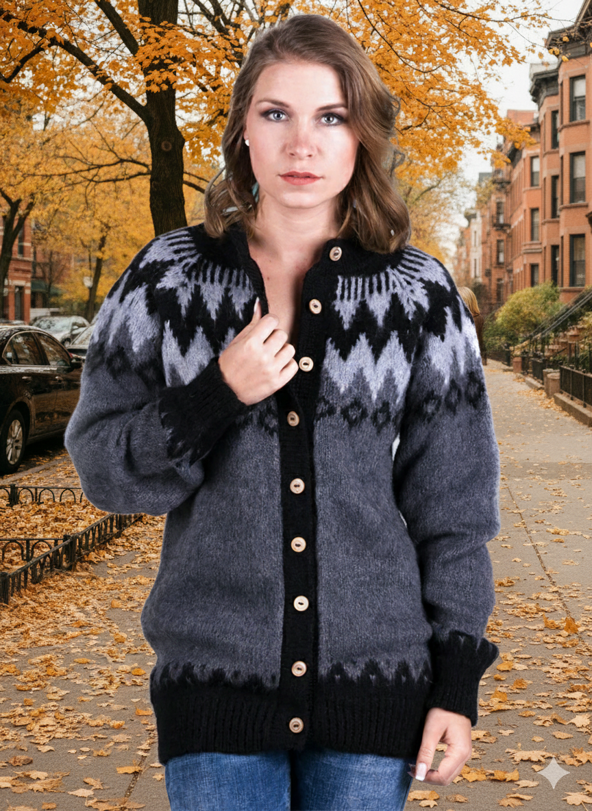Fair Isle Alpaca Cardigan for Women