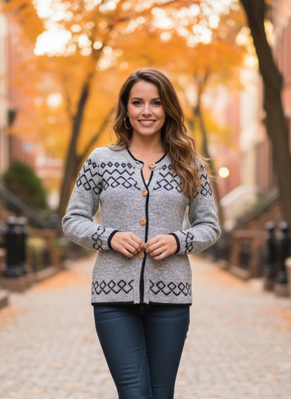 Buttoned Gray Alpaca Cardigan for Women