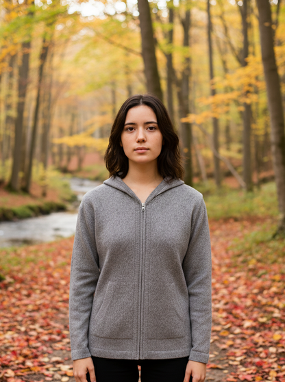 Unisex Alpaca Zip Hoodie in Light Gray