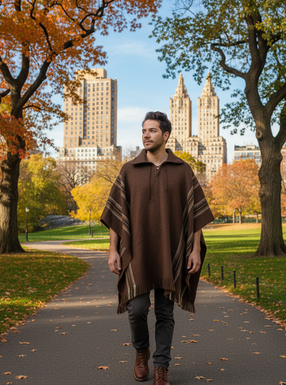 Poncho, braun - Shirt mit V-Ausschnitt