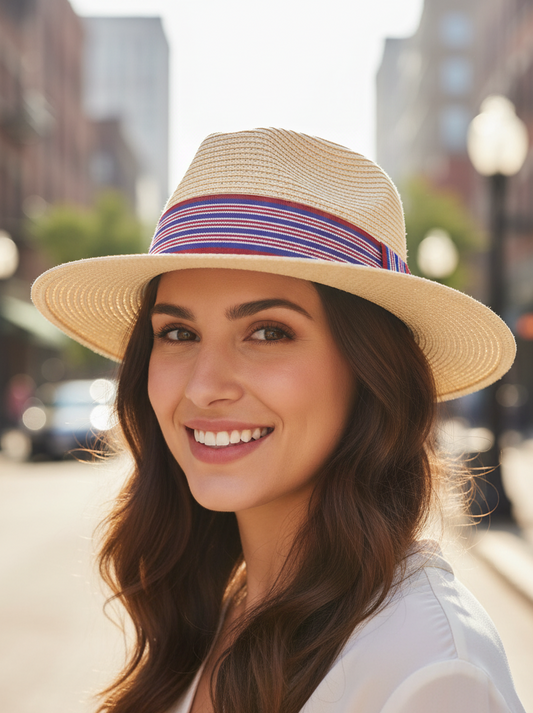 Striped Standard Panama Hat Band - Red and White
