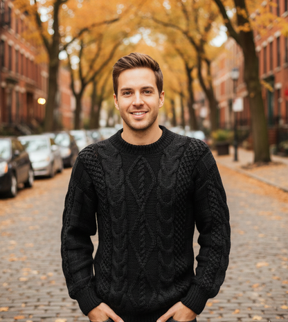 Hand Knitted Black Alpaca Sweater for Men