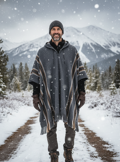 Mens Poncho With Brown Lines