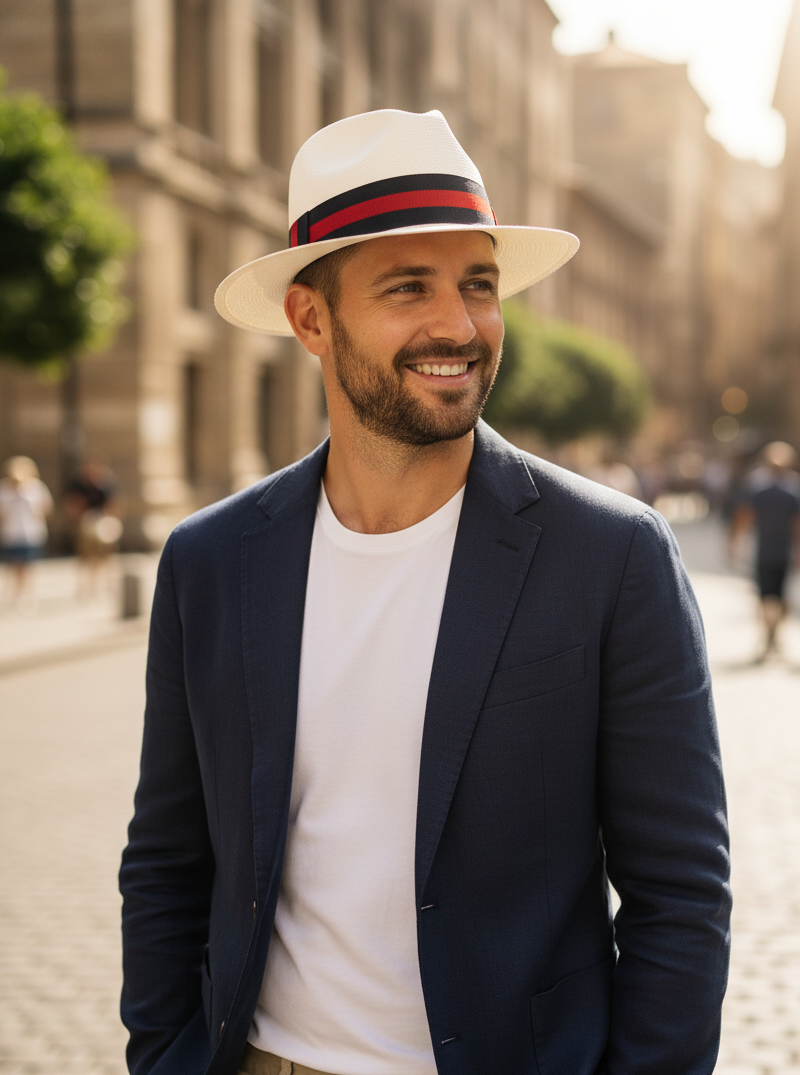 Standard Panama Hat Band - Blue and Red