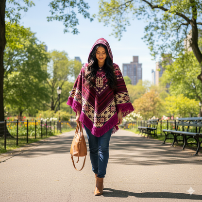 Women’s Boho Mexican Hooded Poncho