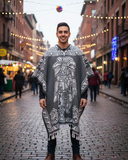 Men's Poncho in Mexican Style - Escudo Nacional - GREY